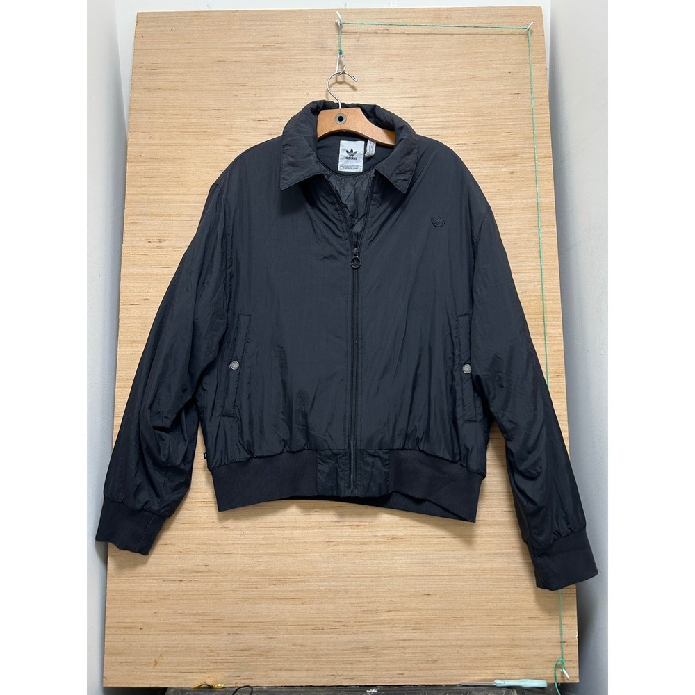 Adidas Originals Mens Black Crinkle Nylon Bomber Jacket Full Zip Small S